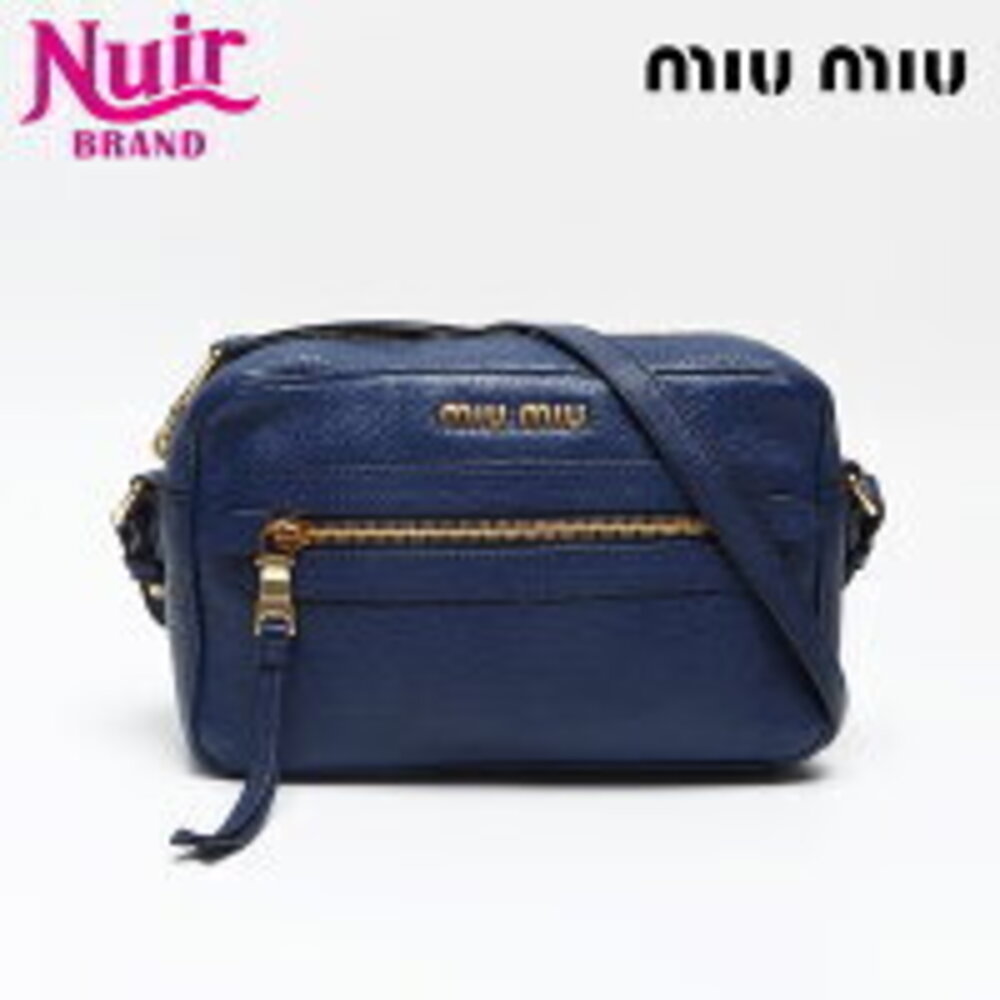Miu Miu Logo Leather Shoulder Bag Blue